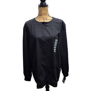Cherokee Workwear‎ Authentic Scrubs  Classic Snap Front Black Jacket Large